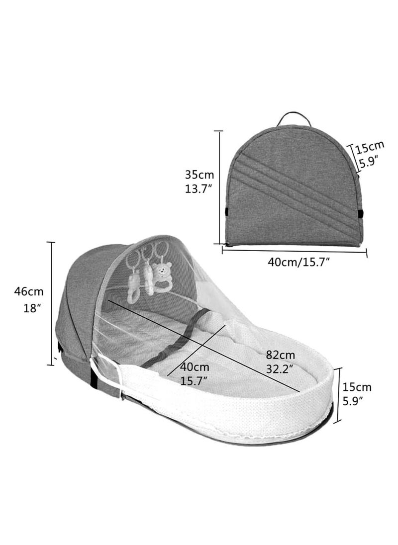 Generic - Baby Travel Cot with Mosquito Net and Awning, Foldable Baby Tent, Washable Crib Bionic Travel Bed Breathable Cradle Cot, Portable Baby Cot, Foldable Baby Cot with Mosquito Net (Grey) - Image 1