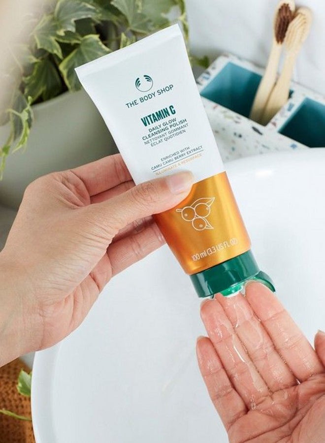 THE BODY SHOP Vitamin C Daily Glow Cleansing Polish – Exfoliating Face Cleanser with Jojoba Microbeads & Volcanic Glass Perlite | Gently Removes Dead Skin Cells, Reveals Radiance, Smooths & Softens Skin | Infused with Camu Camu Berry Extract, 100 ml - Image 3