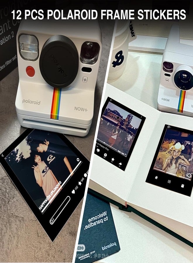 CAIYOULE Instant Films Frame Stickers - Decor Border Stickers for Polaroid Now 3rd/OneStep/Now/Now+/I-Type/Flip Instant Film Camera with 20 PCS Refrigerator Magnetic Photo Frames, 12 PCS DIY Stickers - Image 4