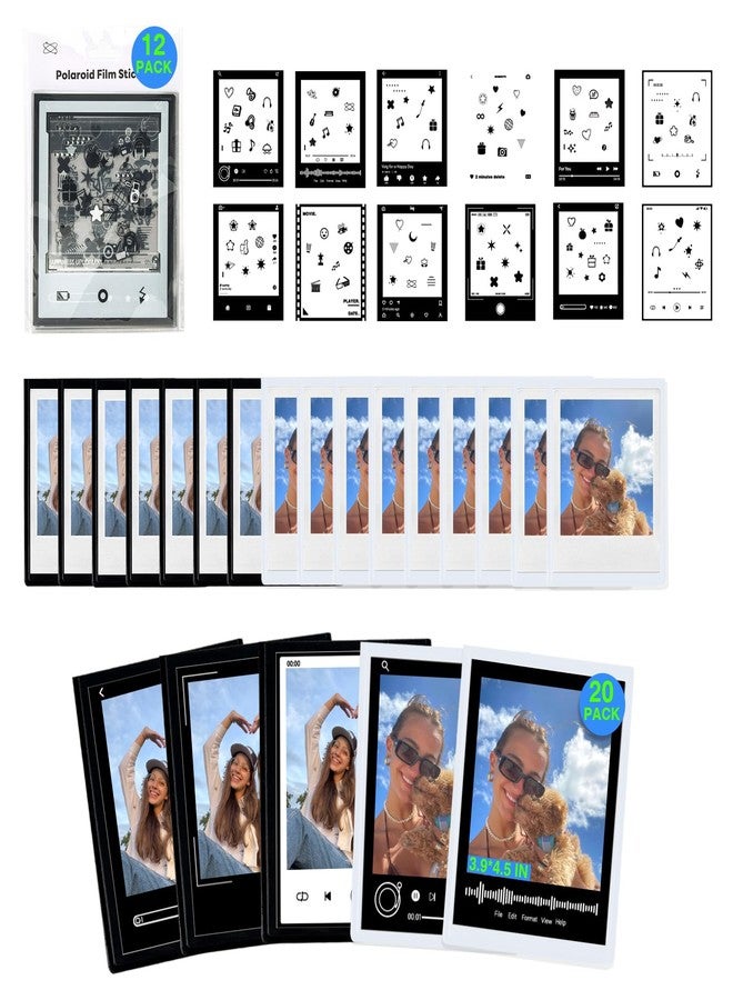 CAIYOULE Instant Films Frame Stickers - Decor Border Stickers for Polaroid Now 3rd/OneStep/Now/Now+/I-Type/Flip Instant Film Camera with 20 PCS Refrigerator Magnetic Photo Frames, 12 PCS DIY Stickers - Image 1