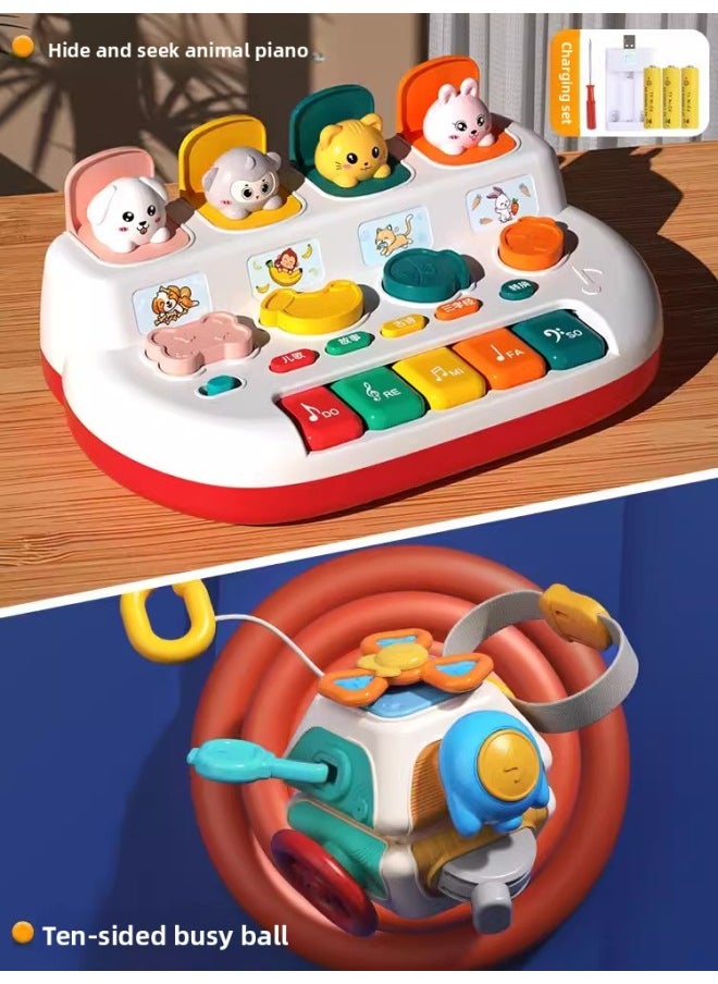 Peekaboo Causal Relationship Pop-up Surprise Switch Box 1-year-old Toy 2 Baby Playing Music Baby Early Education Puzzle-Color:Multifunctional Peekaboo Switch Box-red [charging Version] + Ten-sided Busy Ball  - Image 1