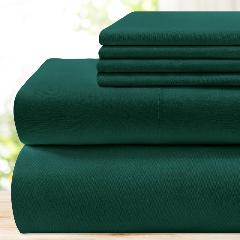 BYSURE 6 Pieces Bed Sheets SetQueen Dark Forest Green Hotel Luxury Super Soft 1800 Thread Count 100 Microfiber Sheets with Deep Pockets Wrinkle Fade Resistant - Image 2
