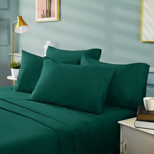 BYSURE 6 Pieces Bed Sheets SetQueen Dark Forest Green Hotel Luxury Super Soft 1800 Thread Count 100 Microfiber Sheets with Deep Pockets Wrinkle Fade Resistant - Image 3
