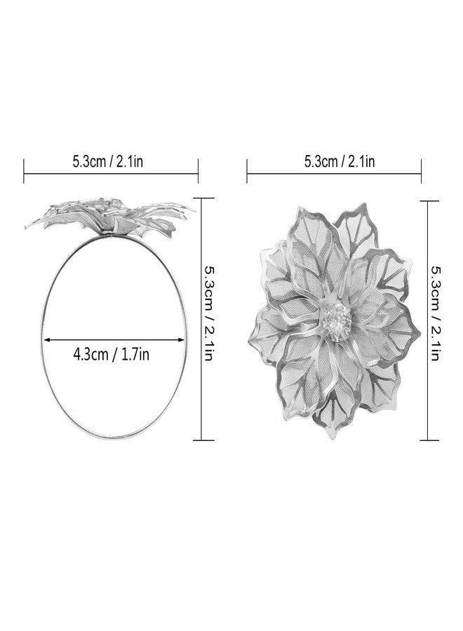 Picowe Set of 12 Alloy Napkin Rings with Hollow Out Flower Napkin Ring Holders for Wedding Party Holiday Banquet Christmas Dinner Delicate Serviette Buckles Decor Favor (Silver) - Image 2