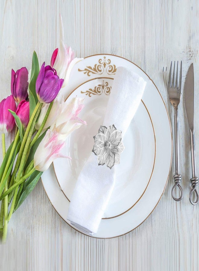 Picowe Set of 12 Alloy Napkin Rings with Hollow Out Flower Napkin Ring Holders for Wedding Party Holiday Banquet Christmas Dinner Delicate Serviette Buckles Decor Favor (Silver) - Image 3