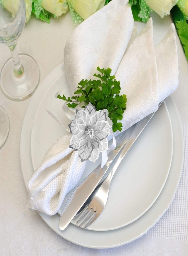 Picowe Set of 12 Alloy Napkin Rings with Hollow Out Flower Napkin Ring Holders for Wedding Party Holiday Banquet Christmas Dinner Delicate Serviette Buckles Decor Favor (Silver) - Image 4