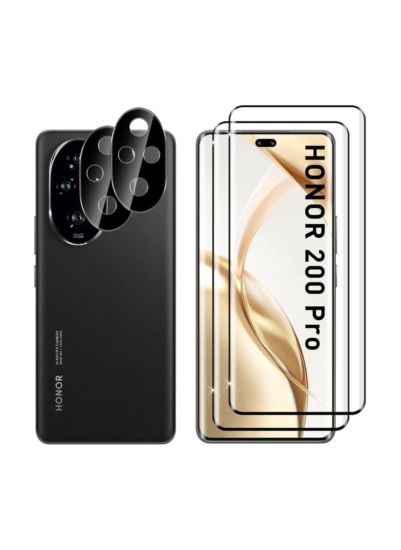 General Honor 200 Pro Tempered Glass Screen Protector, 2 + 2 Piece Protective Glass + Camera Protection Tempered Glass Film (Black), 9H Hardness HD Screen Protector, Bubble Free, Scratch Resistant  - Image 1