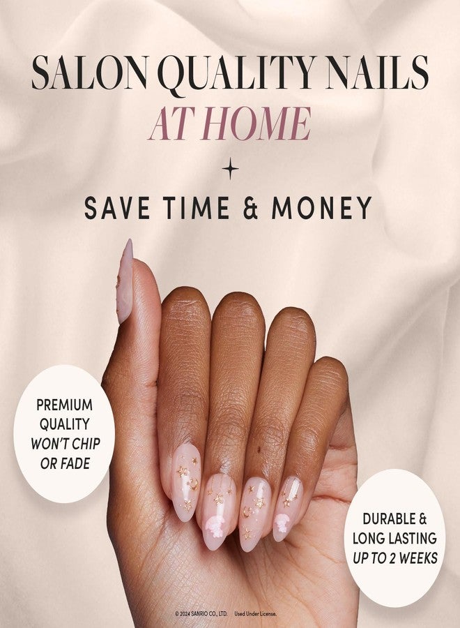 Glamnetic x Hello Kitty® and Friends Press On Nails - My Melody™ | Short Almond Gold Foil 3D Graphic Fake Nails in a Glossy Finish | 15 Sizes - 30 Nail Kit with Glue - Image 2