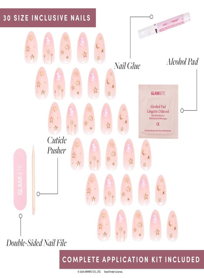 Glamnetic x Hello Kitty® and Friends Press On Nails - My Melody™ | Short Almond Gold Foil 3D Graphic Fake Nails in a Glossy Finish | 15 Sizes - 30 Nail Kit with Glue - Image 4