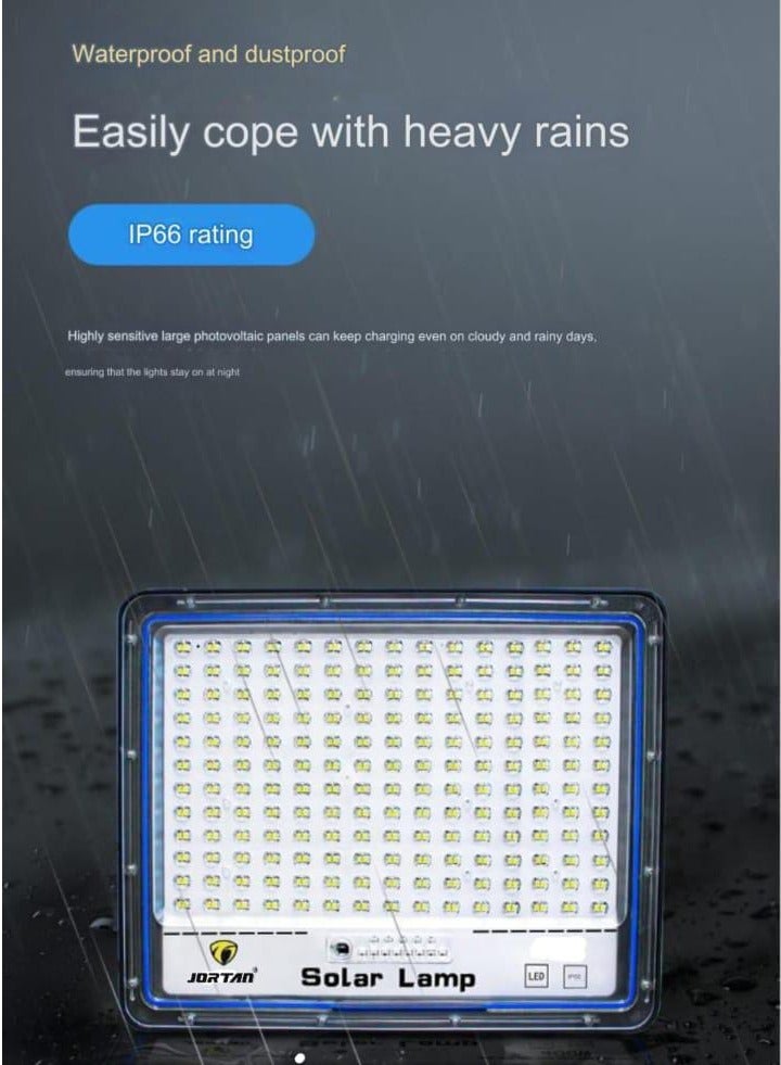 جورتان JORTAN 400 Watt Solar LED Flood Light، لوحة شمسية 18 وات، بطارية 24000 مللي أمبير، سطوع عالي، IP66 مقاوم للماء، بطارية احتياطية من 12 إلى 15 ساعة، طاقة شمسية داخلية وخارجية - Image 2