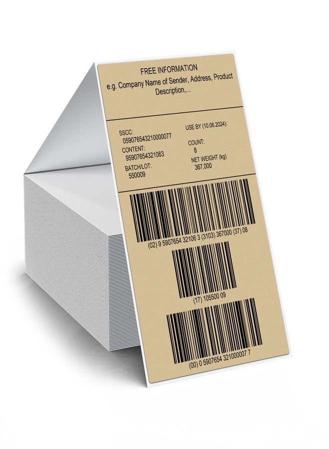 FINDAT 4 x 6 Shipping Labels Fanfold Khaki Vinyl Thermal Stickers Self-Adhesive Waterproof Direct Printing Label Paper for UPS Address Mailing Package Barcode 250 PCS - Image 1