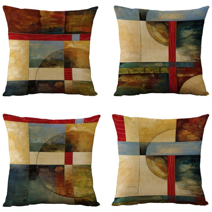 SET OF 4 VINTAGE GEOMETRIC DECORATIVE THROW PILLOW COVERS PILLOW CASES CUSHION CASES 18 X 18 INCH FOR LIVING ROOMCOUCH AND BED GEOMETRIC