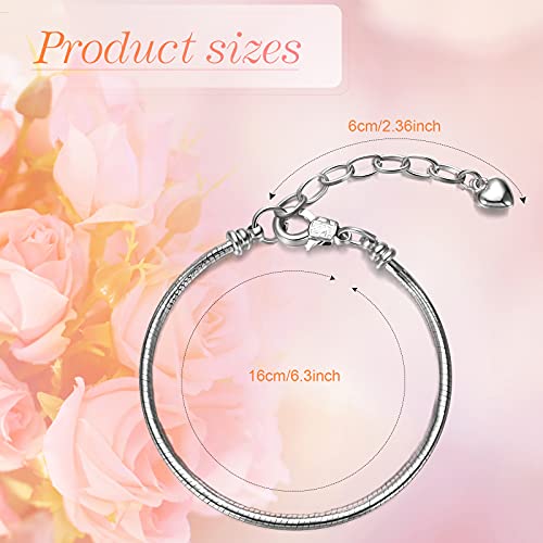 Hicarer 27 Pieces Snake Charm Bracelet Chain Adjustable Charm Bracelet Chain with Heart Shape Extender Copper DIY for Women Jewelry Making(6.3 Inch,Silver) - Image 3