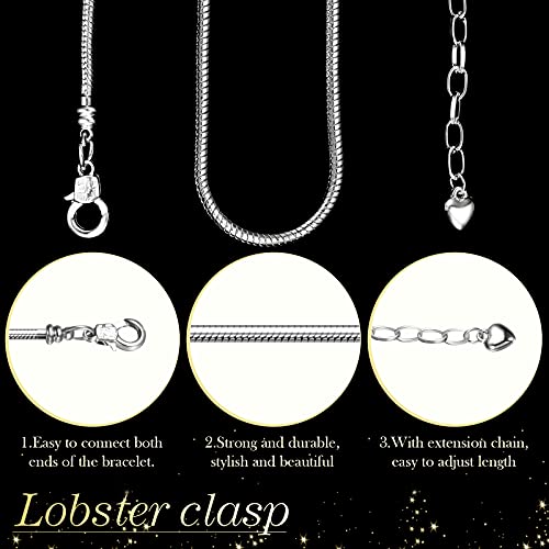 Hicarer 27 Pieces Snake Charm Bracelet Chain Adjustable Charm Bracelet Chain with Heart Shape Extender Copper DIY for Women Jewelry Making(6.3 Inch,Silver) - Image 4