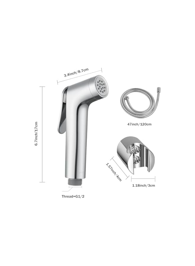 The Bros Shattaf Set, Bidet Sprayer for Toilet with 47inches Stainless Steel Bidet Hose, Wall Mounted Handheld Bathroom Spray for Personal Hygiene, Chrome - Image 4