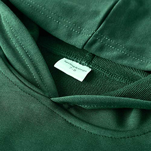 Spring&Gege Youth Solid Pullover Sport Hoodies Soft Kids Hooded Sweatshirts for Boys and Girls Size 11-12 Years Dark Green - Image 4