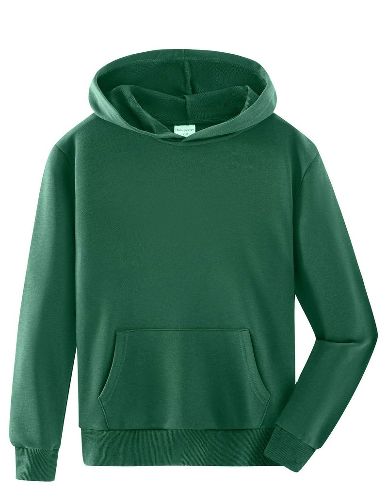 Spring&Gege Youth Solid Pullover Sport Hoodies Soft Kids Hooded Sweatshirts for Boys and Girls Size 11-12 Years Dark Green - Image 3