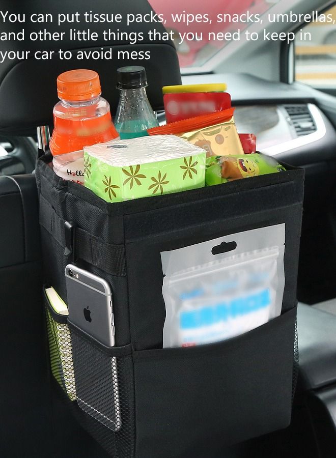 DUNISO Foldable Car Trash Can Car Trash Bag Bin Hanging Waterproof Automotive Car Garbage Cans Leak Proof Vehicle Trash Can Black - Image 2