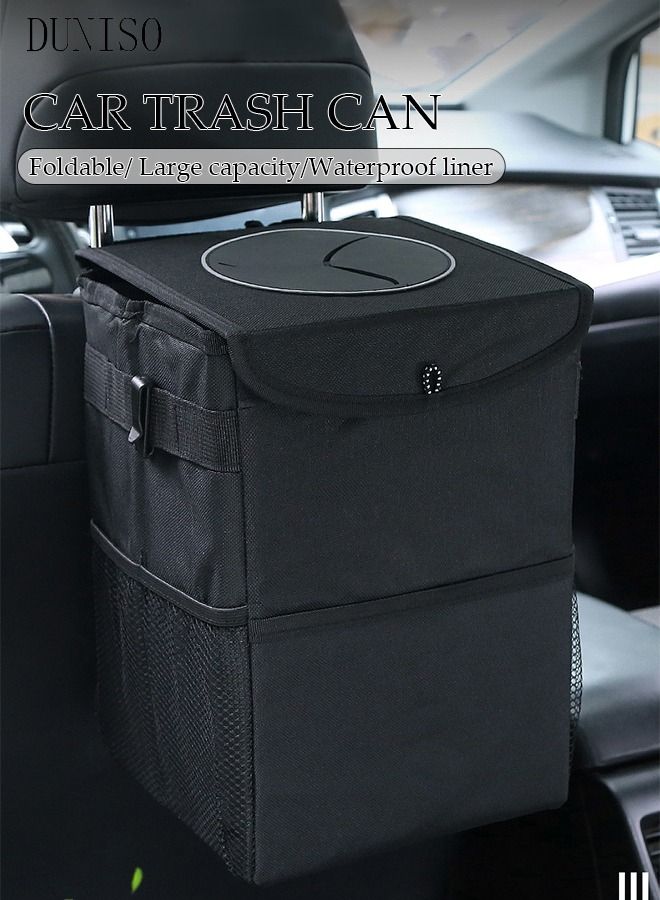 DUNISO Foldable Car Trash Can Car Trash Bag Bin Hanging Waterproof Automotive Car Garbage Cans Leak Proof Vehicle Trash Can Black - Image 1