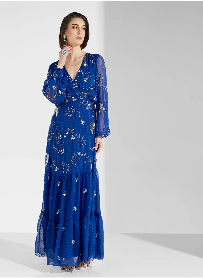 Frock and Frill V-Neck Sequin Maxi Dress