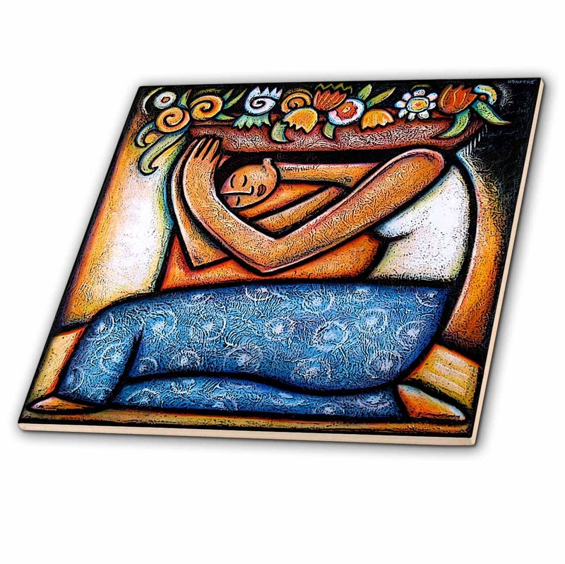3dRose Flower Girl Mexican Art Colorful Ceramic Tile, 12-Inch - Image 5