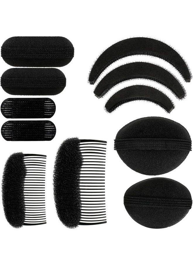 WILLBOND 11 Pieces Sponge Volume Hair Bases Set Bump it Up Inserts Hair Styling Tools Bump Up Combs Clips Sponge Hair Bun Updo Accessories for Women Girl DIY Hairstyles (Black)  - Image 1