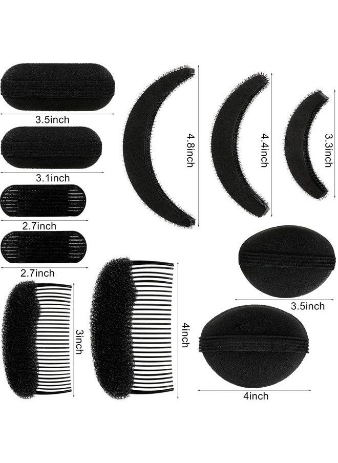WILLBOND 11 Pieces Sponge Volume Hair Bases Set Bump it Up Inserts Hair Styling Tools Bump Up Combs Clips Sponge Hair Bun Updo Accessories for Women Girl DIY Hairstyles (Black)  - Image 3