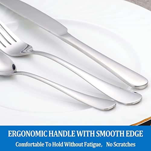 MUTNITT 16 Pcs Forks and Spoons Silverware Set,Food Grade Stainless Steel Flatware Cutlery Set for Home,Kitchen and Restaurant,Mirror Polished,Dishwasher Safe - 8 Dinner Fork(8 inch) and 8 Teaspoon(6.5 inch) - Image 5