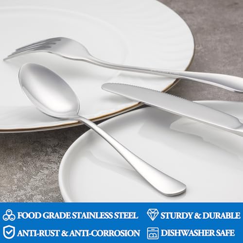MUTNITT 16 Pcs Forks and Spoons Silverware Set,Food Grade Stainless Steel Flatware Cutlery Set for Home,Kitchen and Restaurant,Mirror Polished,Dishwasher Safe - 8 Dinner Fork(8 inch) and 8 Teaspoon(6.5 inch) - Image 3