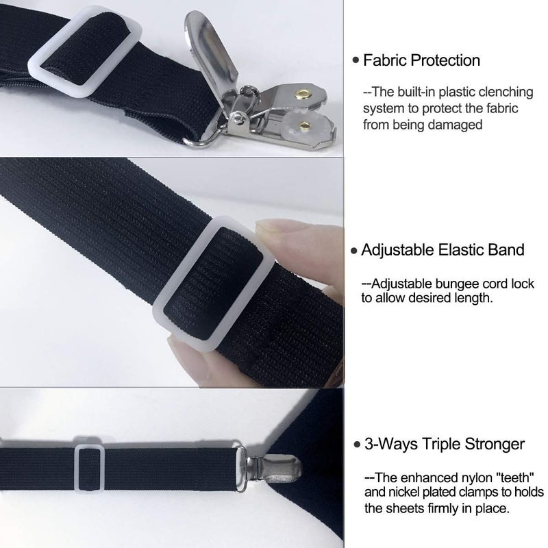Kimee Bed Sheet Holders Straps Fasteners - 4 Pcs Triangle Sheet Fasteners Fitted Sheet Corner Holder Elastic Adjustable Band Sheet Holders Clip Suspenders Grippers(Black) - Image 4