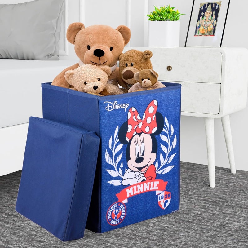 Kuber Industries Minnie Toy Storage Box | Laundry Basket for Toys | Folding Laundry Basket | Clothes Hamper with Lid & Handles | 60 LTR | Navy Blue - Image 1
