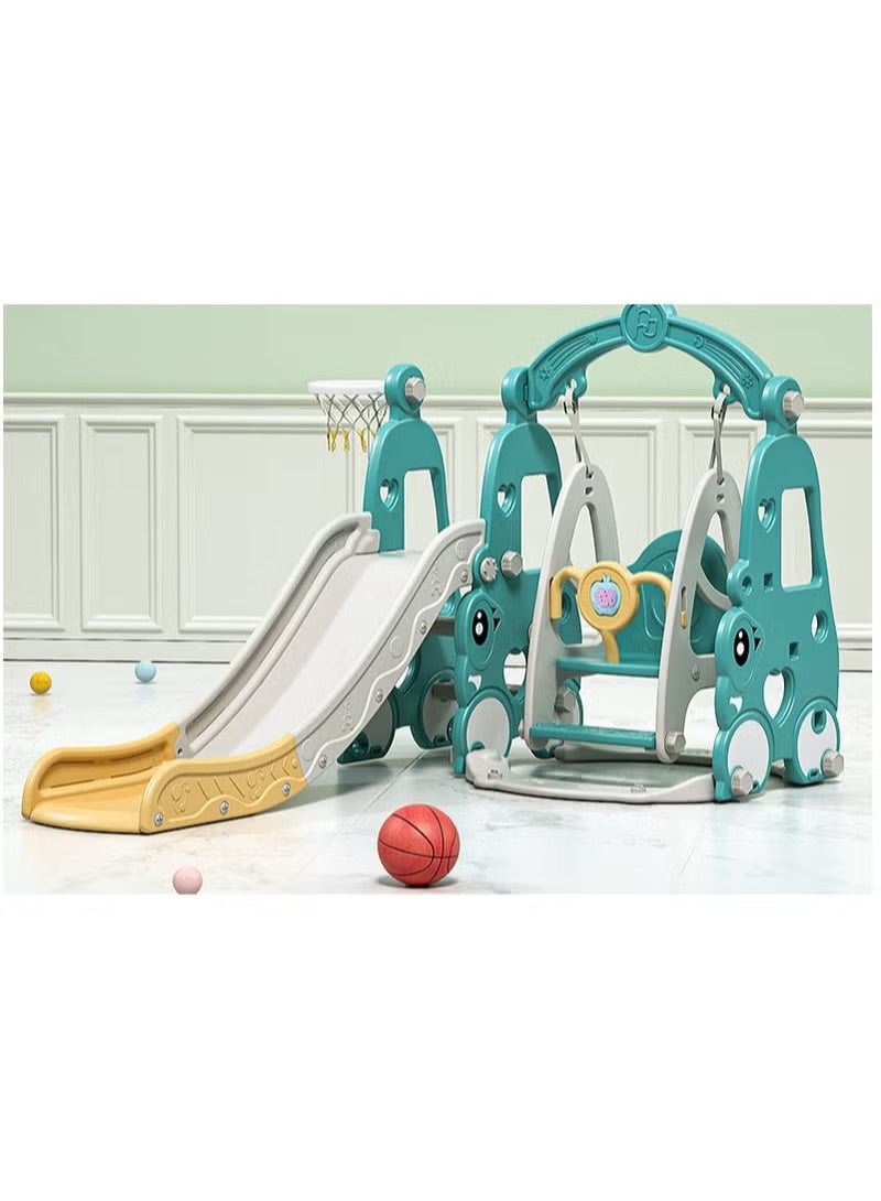 فول جوي مجموعة زحليقة وأرجوحة مع حلقة كرة سلة 3*1 للأطفال،مجموعة ملعب داخلي وخارجي للأطفال الصغار،مجموعة ألعاب تسلق للأطفال - Image 1