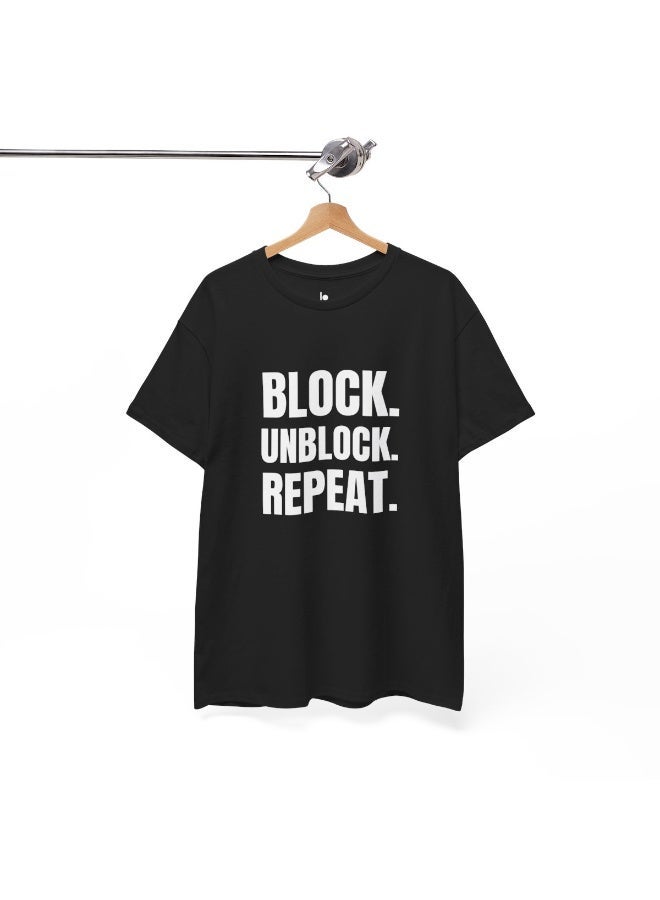 Lo Life Block Unblock Repeat T-Shirt | Black Cotton Graphic Tee - Image 2