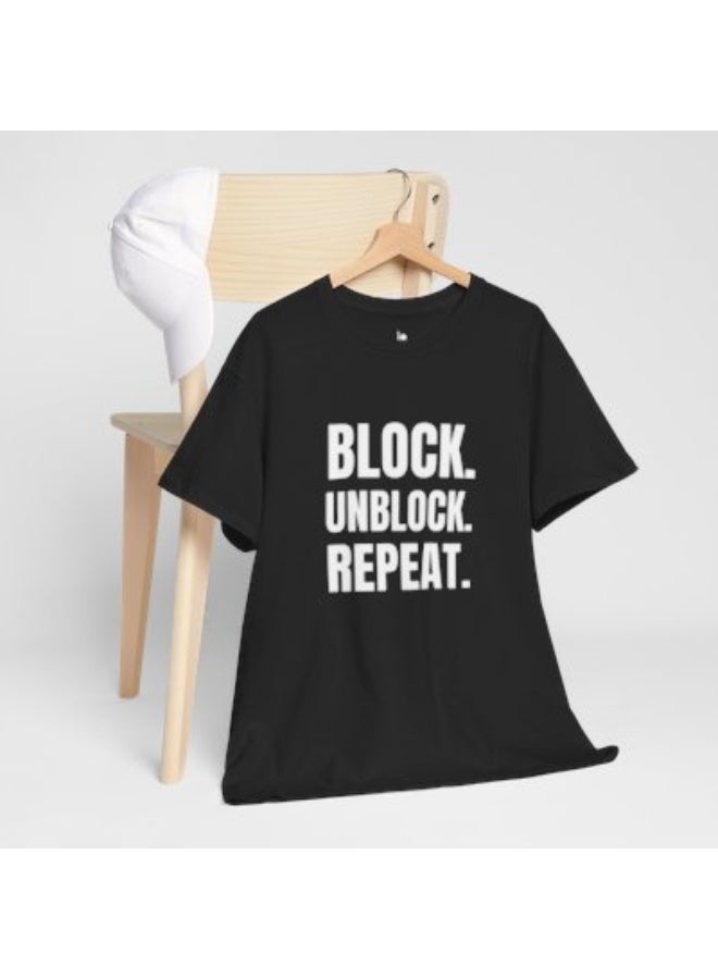 Lo Life Block Unblock Repeat T-Shirt | Black Cotton Graphic Tee - Image 5