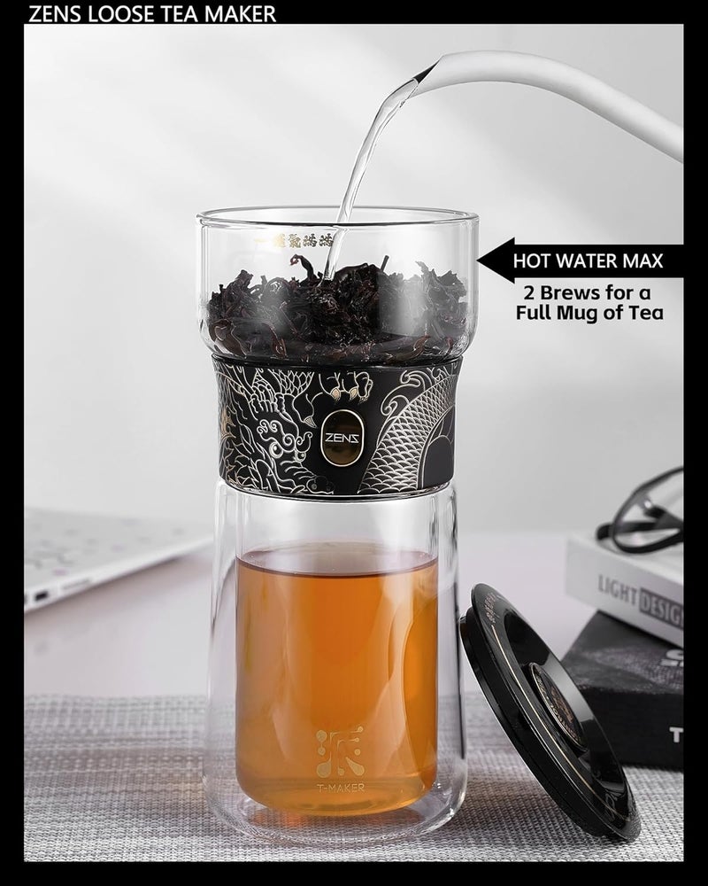 Zens Cool Glass Teapot with Infuser, Smart One Touch Tea Maker for Loose Tea Diffusers with Insulated Mug and Portable Tea Kits, Enchanted Teapot Alternatives for Tea Lover Gifts - Image 3