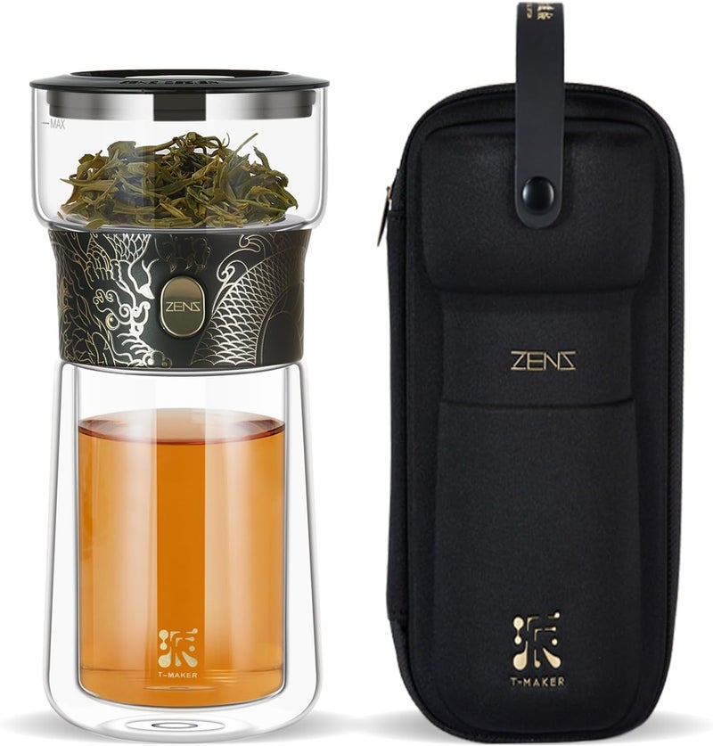 Zens Cool Glass Teapot with Infuser, Smart One Touch Tea Maker for Loose Tea Diffusers with Insulated Mug and Portable Tea Kits, Enchanted Teapot Alternatives for Tea Lover Gifts - Image 1
