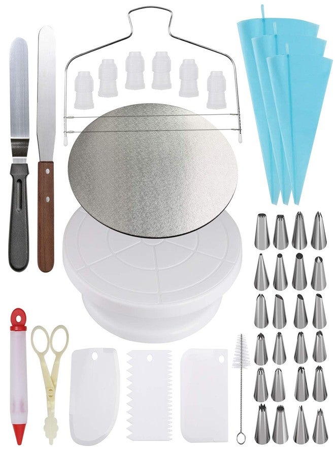 Miecux Cake Decorating kit - Cake Turntable and 10 inch Cake Board,2 Icing Spatula 3 Cake Scrapers,Cake Brush,Cake Flower Lifter,Cake Pen,3 Pastry Bags 24 Stainless Icing Tip 6 Piping Tip Couplers - Image 1