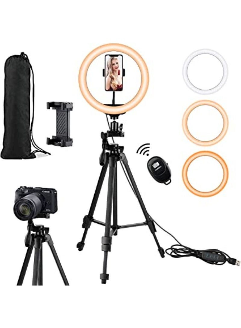 QUESERA Selfie Ring Light 10.2in with Tripod 54in & Phone Holder for Tik Tok YouTube Live Stream Makeup Eocean LED Circle Lights for Vlog Photography Light Ring for Video Recording  - Image 1
