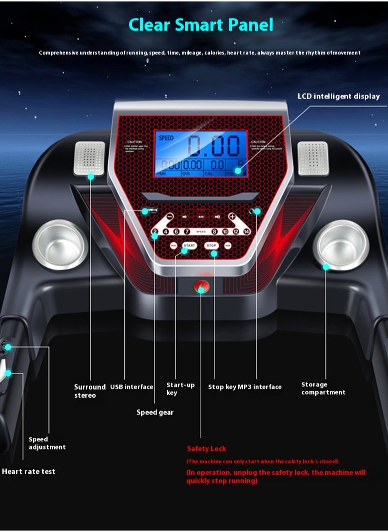 2.5HP, 1-14KM/H Luxury Multifunctional Electric Treadmill with Lift, LCD Display, and Mobile Phone Holder