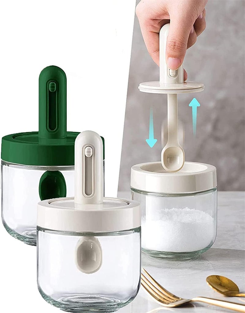 KOYET Spoon Lid Integrated Telescopic Seasoning Jar Transparent Storage Container with Spoon Kitchen Transparent Sealed Seasoning Box 300ml 3pcs - Image 1