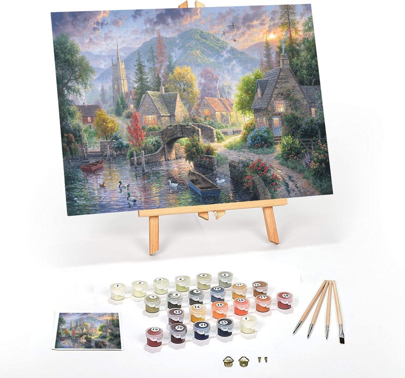 Ledgebay DIY Paint by Numbers Kit for Adults Framed Canvas: Beginner to Advanced Paint by Numbers Kit, Kits Include Acrylic Paint Set Brushes & Tabletop Easel (Mountain Village 12"x16" Framed) - Image 1