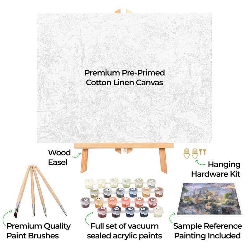 Ledgebay DIY Paint by Numbers Kit for Adults Framed Canvas: Beginner to Advanced Paint by Numbers Kit, Kits Include Acrylic Paint Set Brushes & Tabletop Easel (Mountain Village 12"x16" Framed) - Image 2