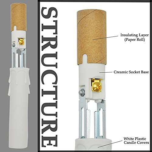 EMNOOTI Candelabra E12 Light Socket,Length Adjustable Ceramic Bulb Socket for Chandelier Lighting,Candelabra Lamp Holder with White Candle Cover Sleeves (4-Pack) - Image 2