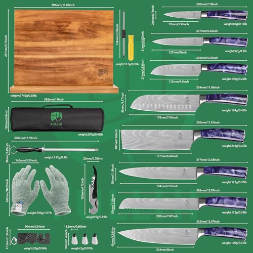 FULLHI Knife Set with Magnetic Knife Block Holder,15pcs Japanese Knives Set, German Stainless Steel chef Knife Set - Image 2