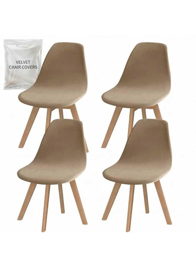 SONNACH Pack of 4 Velvet Mid Century Modern Dining Chair Covers, Armless Chair Cover,Living Room Side Chair Slipcovers (Khaki) - Image 1