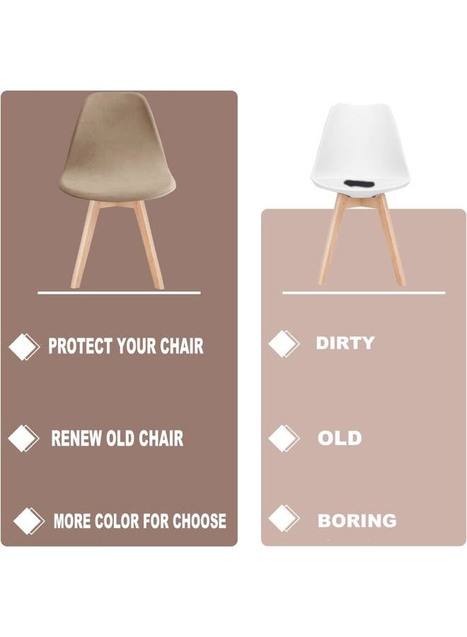 SONNACH Pack of 4 Velvet Mid Century Modern Dining Chair Covers, Armless Chair Cover,Living Room Side Chair Slipcovers (Khaki) - Image 3