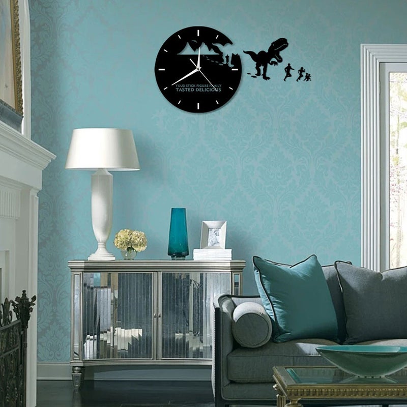 Wall Clock DIY Dinosaur Wall Clock Art Decor Fashion Home Wall Clock Living Room Decor (Black) - Image 1