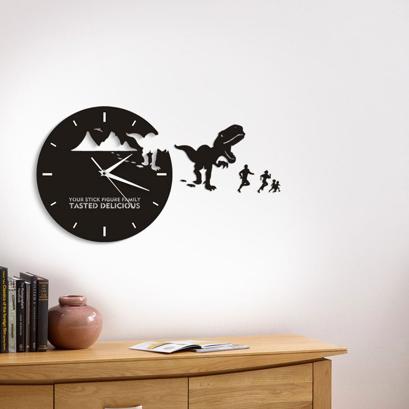 Wall Clock DIY Dinosaur Wall Clock Art Decor Fashion Home Wall Clock Living Room Decor (Black) - Image 4