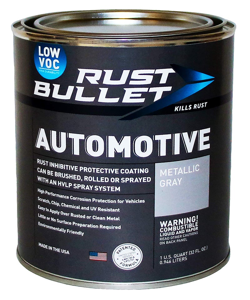 RUST BULLET طلاء مضاد للصدأ - رمادي معدني - 1 لتر - منخفض المركبات العضوية المتطايرة - طلاء مضاد للصدأ للسيارات والشاحنات، سهل التطبيق، مقاوم للأشعة فوق البنفسجية، لا حاجة لأساس، تشطيب متين - Image 1