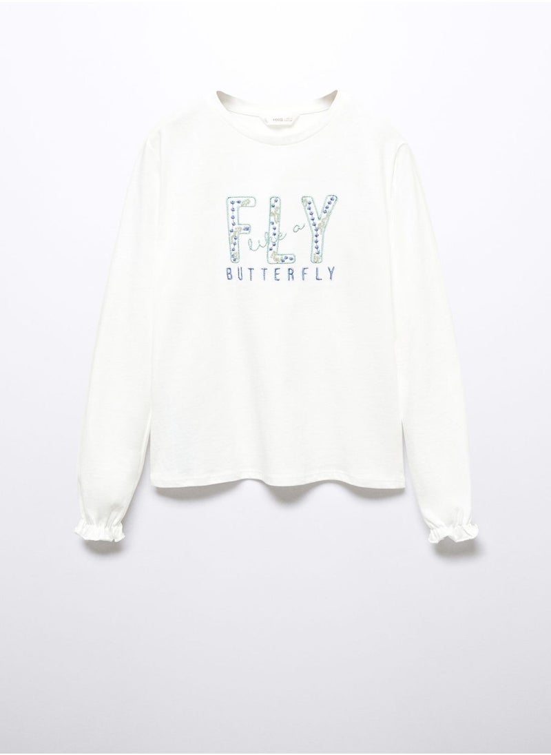 MANGO - Kids Embroidered Message T-Shirt - Image 1